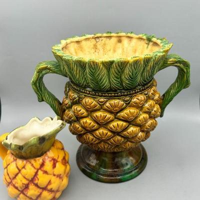Majolica Pineapple Vase & Vintage Pineapple Pitcher
