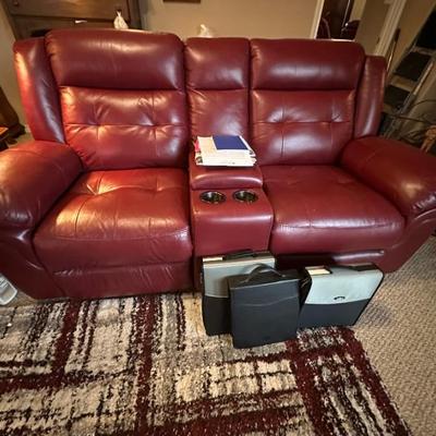 red leather recline couch