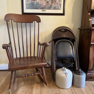 Antique folding chairs, and rocking chair