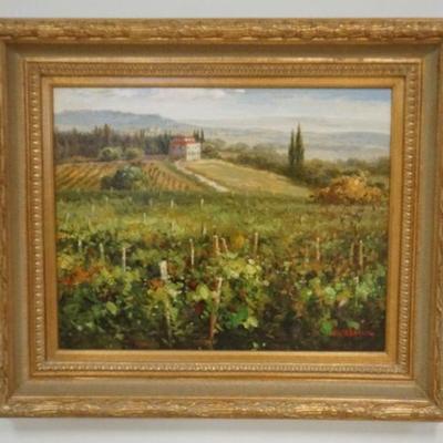1190	CONTEMPORARY FRAMED OIL PAINTING ON CANVAS, LANDSCAPE, DEEP GILT FRAME, APPROXIMATELY 41 IN X 36 IN OVERALL
