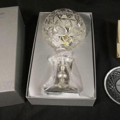 1012	WATERFORD CRYSTAL 2 PIECE GROUP, TIMES SQUARE STAR OF HOPE HURRICANE & LIBERTY WINE COASTER
