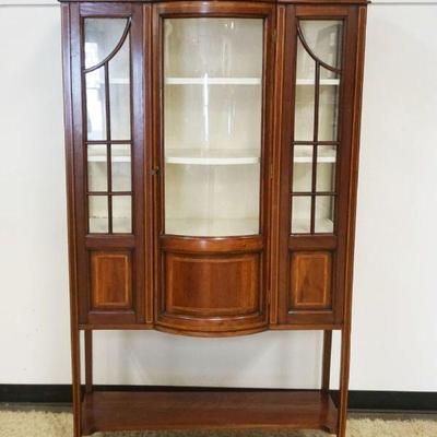 1084	MAHOGANY CRYSTAL CABINET WITH BANDED INLAY TRIM AND BOW FRONT DOOR, FROM THE VICTORIA COLLECTION, APPROXIMATELY 44 IN X 18 IN X 73...