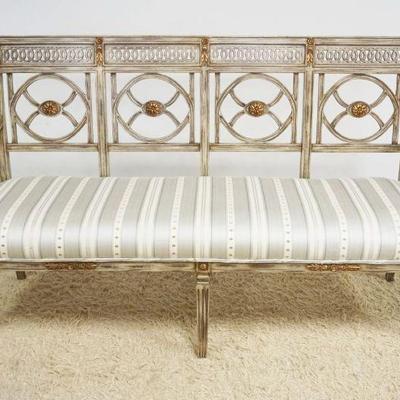 1113	REGENCY STYLE SETTEE WITH UPHOLSTERED SEAT, APPROXIMATELY 66 IN X 18 IN X 38 IN
