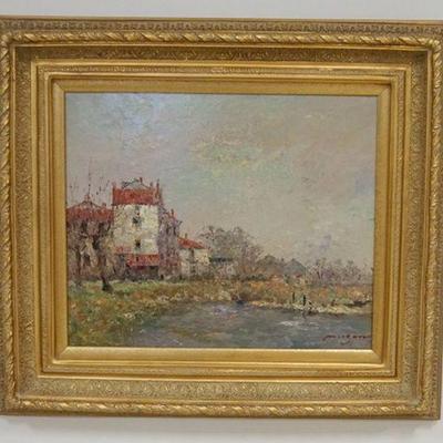 1186	FRAMED CONTEMPORARY OIL PAINTING ON CANVAS, LANDSCAPE, GILT SHADOW BOX FRAME, APPROXIMATELY 44 IN X 31 IN
