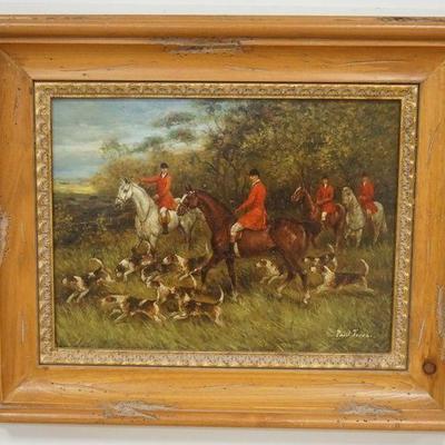 1191	CONTEMPORARY OIL PAINTING ON BOARD, HUNT SCENE, APPROXIMATELY 23 IN X 19 IN OVERALL
