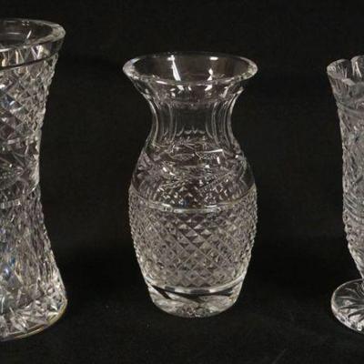 1008	WATERFORD CRYSTAL 3 VASES, TALLEST APPROXIMATELY 8 IN HIGH
