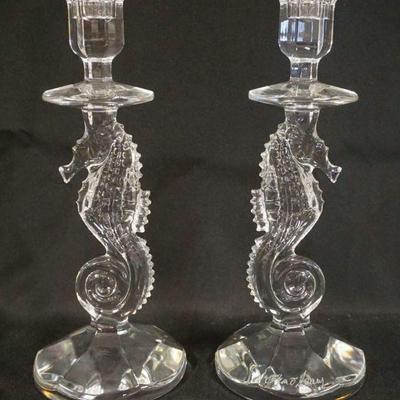 1013	WATERFORD CRYSTAL SEAHORSE CANDLESTICKS, ONE SIGNED ON BASE, APPROXIMATELY 11 1/2 IN HIGH
