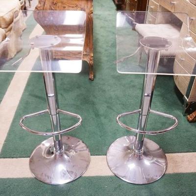 1167	ADECO LUCITE AND CHROME CONTEMPORARY ADJUSTABLE BAR STOOLS, 34 IN FULLY EXTENDED
