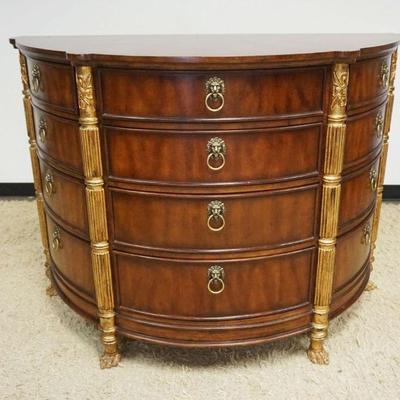 1112	DEMILUNE 12 DRAWER CHEST WITH SUN BURST PATTERN TOP, GILT FINISHED REEDED HALF COLUMNS ON PAW FEET. DRAWERS ON LEFT AND RIGHT ARE...
