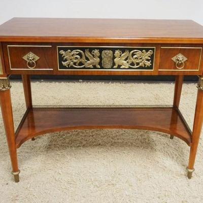 1095	JOHN WIDDICOMB 1 DRAWER MAHOGANY HALL TABLE WITH ORNATE METAL MOUNTS AND LION HEAD PULLS, APPROXIMATELY 44 IN X 21 IN X 34 IN H
