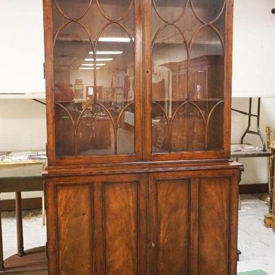1119	MAHOGANY 2 PART, 4 DOOR STEP BACK BOOKCASE TOP CABINET, APPROXIMATELY 51 IN X 15 IN X 93 IN H

