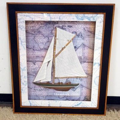1194	CONTEMPORARY HALF HULL SAILING SHIP IN SHADOW BOX FRAME, *SHAMROCK 1899*, APPROXIMATELY 32 IN X 37 IN
