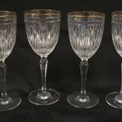 1003	WATERFORD CRYSTAL MARQUIS HANOVER GOLD WINES SET OF 4 IN BOX, APPROXIMATELY 8 1/2 IN HIGH

