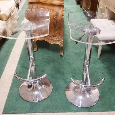 1168	SUNPAN LUCITE AND CHROME CONTEMPORARY ADJUSTABLE BAR STOOLS, 34 IN FULLY EXTENDED
