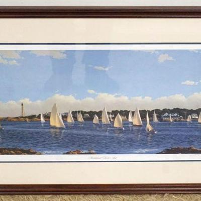 1198	FRAMED PRINT OF SAIL BOATS *MARBLEHEAD HARBOR SAIL*, SIGNED AND NUMBERED 50/750, APPROXIMATELY 32 IN X 20 IN
