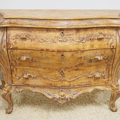 1144	FRENCH BOMBE CHEST WITH 3 DRAWERS AND CARVED SIDES, APPROXIMATELY 20 IN X 29 IN X 34 IN H
