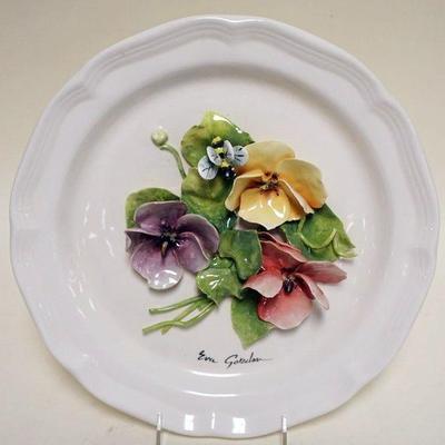 1021	EVA GORDON CERAMIC PLATE WITH APPLIED FLOWERS, APPROXIMATELY 12 IN
