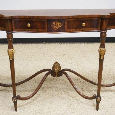 1099	MAITLAND SMITH MAHOGANY INLAID CONSOLE TABLE WITH 1 DRAWER AND GILT ACCENTS, APPROXIMATELY 15 IN X 52 IN X 32 IN H
