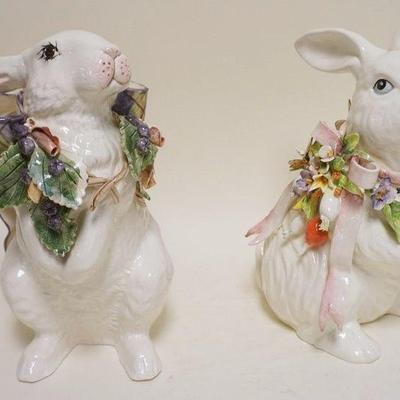 1035	2 CERAMIC RABBITS WITH APPLIED RIBBONS & FLOWERS, 1 SIGNED EVA GORDON, APPROXIMATELY 11 IN H
