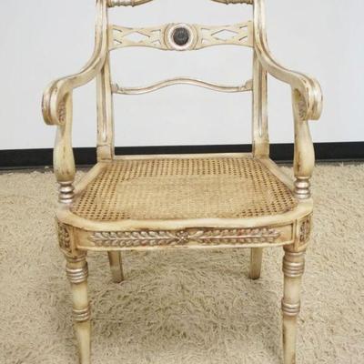 1093	FEDERAL STYLE CANE SEAT, SCROLLED ARM CHAIR WITH DISTRESSED PAINT FINISH, CANE SEAT IN GOOD CONDITION
