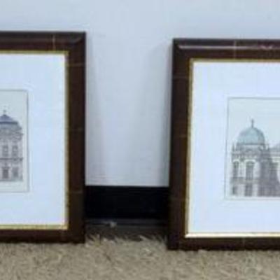 1199	FRAMED CONTEMPORARY COPIES, ARCHITECTUAL LENGRAVINGS, APPROXIMATELY 47 IN X 20 IN  OVERALL - EACH
