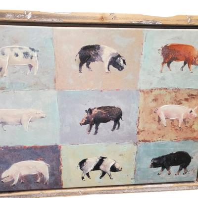 Pigs Framed Rustic oil on canvas
