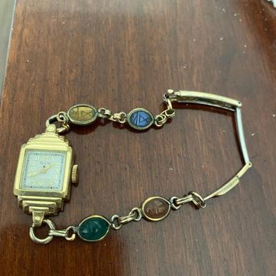 Elgin Ladies Gold Filled Wrist Watch with scarab stone band