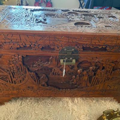 Vintage Asian Carved Trunk - beautiful