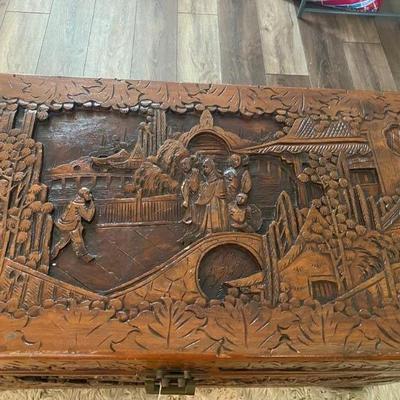 Top of Vintage Asian Carved Trunk
