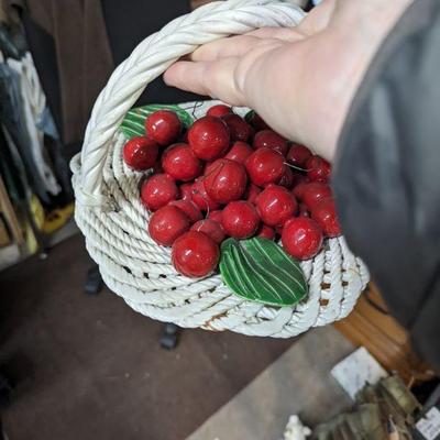 Porcelain basket w/cherries Italy