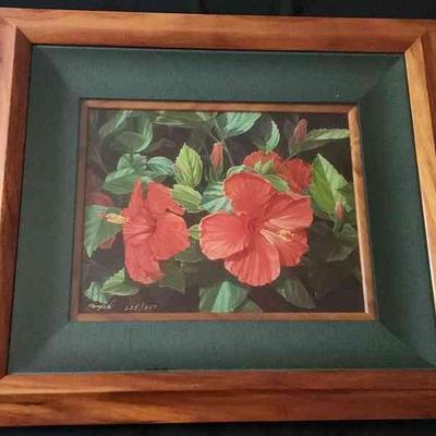 MME167 - Framed Gary Reed Numbered Print Red Hibiscus