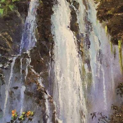 MME176 - Framed Oil On Canvas By E. Furuike Opaekaa Falls