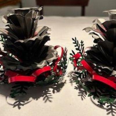 Vintage Metal Pinecone Candle Holders