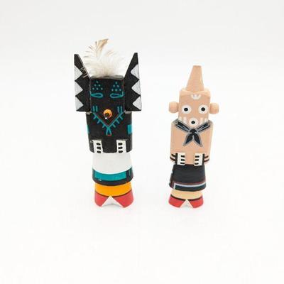 Native American Carved Wood Figurines Crow and Mudhead