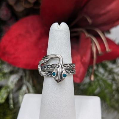 Mexico Sterling Silver and Turquoise Snake Ring