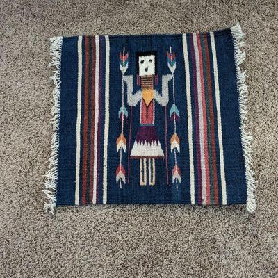 Vintage Hand Woven Wool Native American Blue Yei Rug