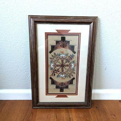 Framed Navajo Indian Handmade Sand Painting of Sacred Plant by Theresa