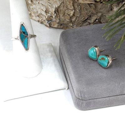 Sterling Silver and Turquoise Ring and Earrings
