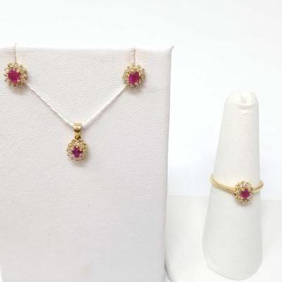#602 â€¢ 18k Gold Sapphire and Diamond Jewelry Set, 4g
