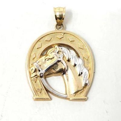 #794 â€¢ 14k Gold Horse & Horse Shoe Pendant, 4g
