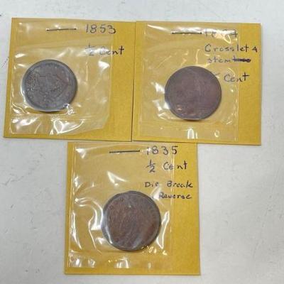 #1508 â€¢ (3) U.S. 1/2 Cent Coins
