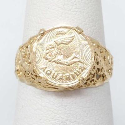 #754 â€¢ 14k Gold Aquarius Ring, 3g

