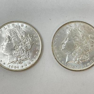 #1332 â€¢ (2) 1904 Morgan Silver Dollars
