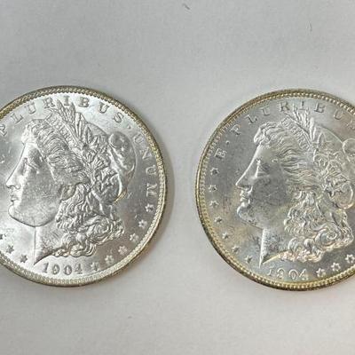 #1326 â€¢ (2) 1904 Morgan Silver Dollars
