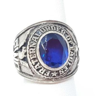 #908 â€¢ Sterling Silver Class Ring with Semi-Precious Stone, 26g
