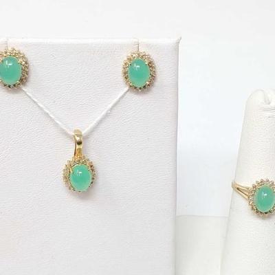 #759 â€¢ 14k Gold Emerald and Diamond Jewelry Set, 5g
