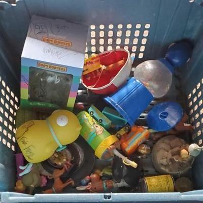 #2866 â€¢ Tote of Figureines, Candy Dispensers & Cup
