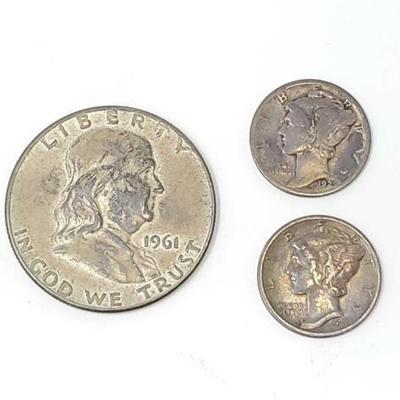 #1406 â€¢ 1961 Franklin Half Dollar, (2) 1929-1937 Mercury Dimes
