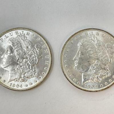 #1312 â€¢ (2) 1904 Morgan Silver Dollars
