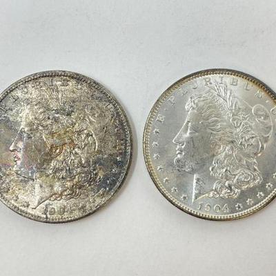 #1318 â€¢ (2) 1904 Morgan Silver Dollars
